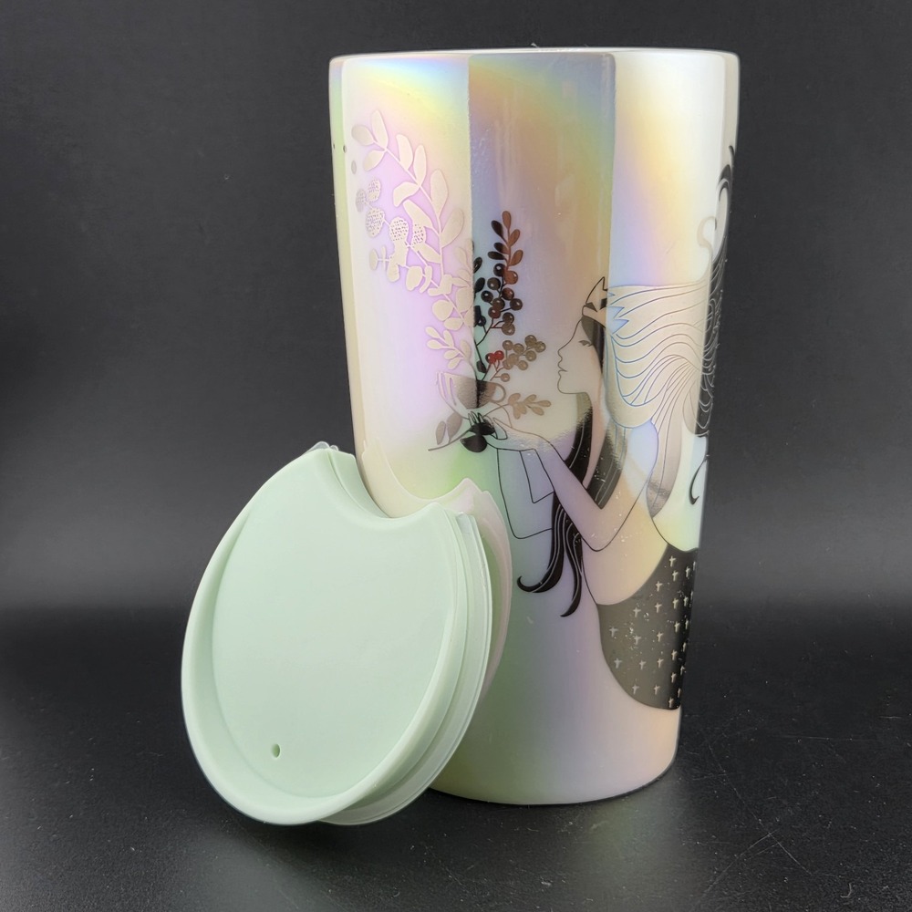 Starbucks Winter 2021 Ceramic Tumbler Pearl White Iridescent Siren Mermaid 12 oz